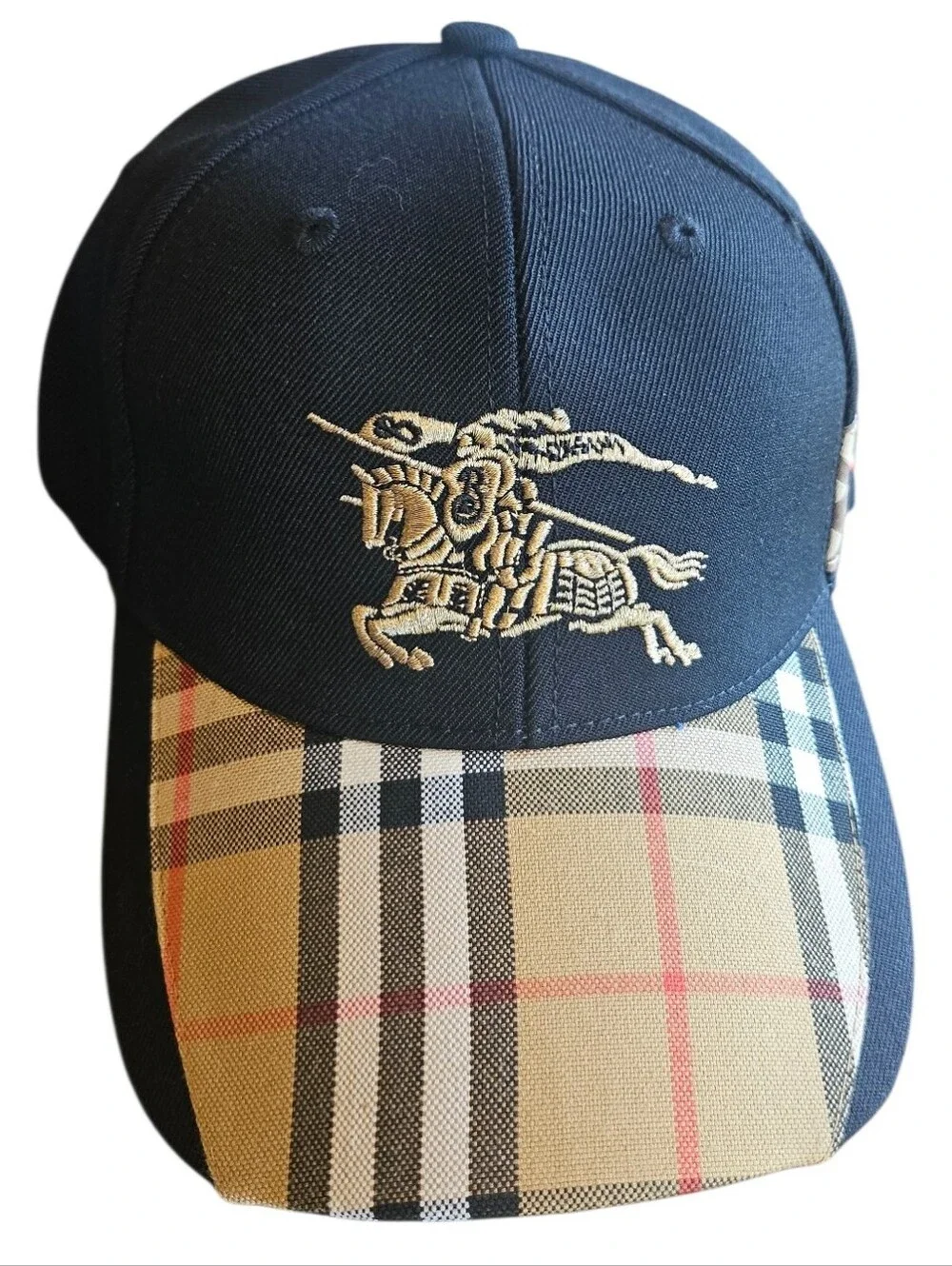 🔥NWT‼️✨ Burberry ✨ Black Baseball Cap Hat with Tan Vintage Check Brim - Unisex - Picture 13 of 14